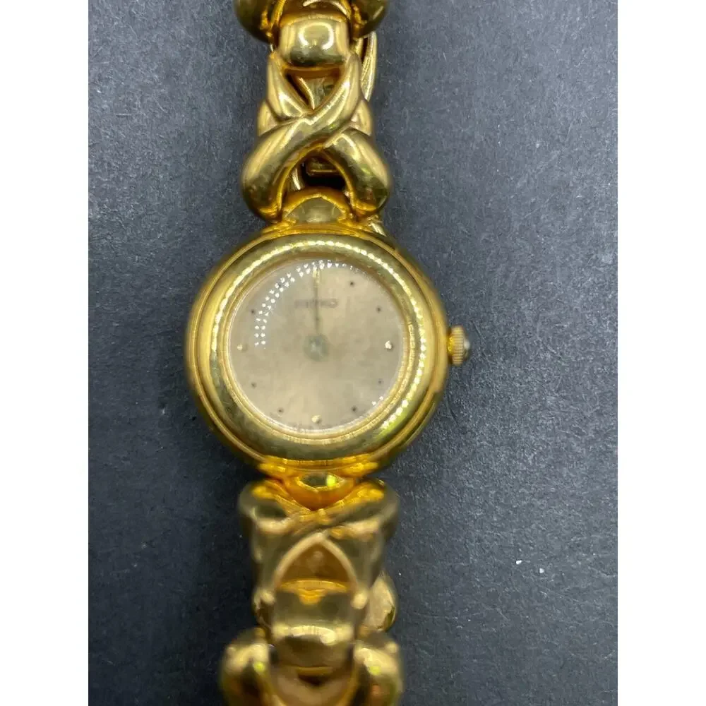 Vintage Seiko March Gold Tone Base Metal Watch 19.3mm Unique Bracelet Band